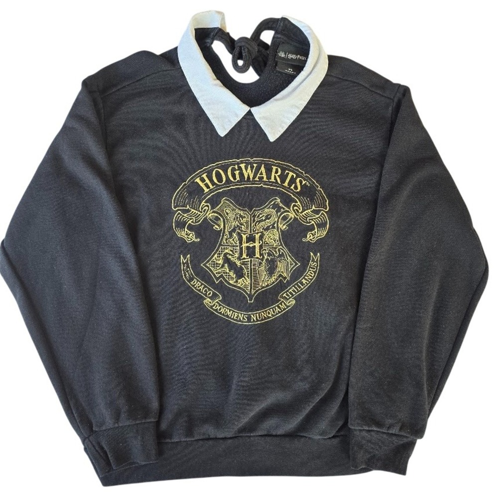 Harry Potter Hogwarts Collared Sweatshirt‎ Womens M Black Preppy Dark Academia